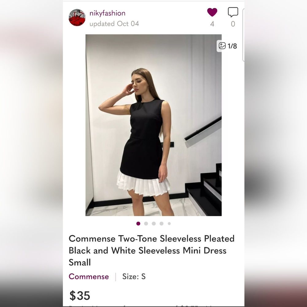 Commense Two-Tone Sleeveless Pleated Black and White Sleeveless Mini Dress Small